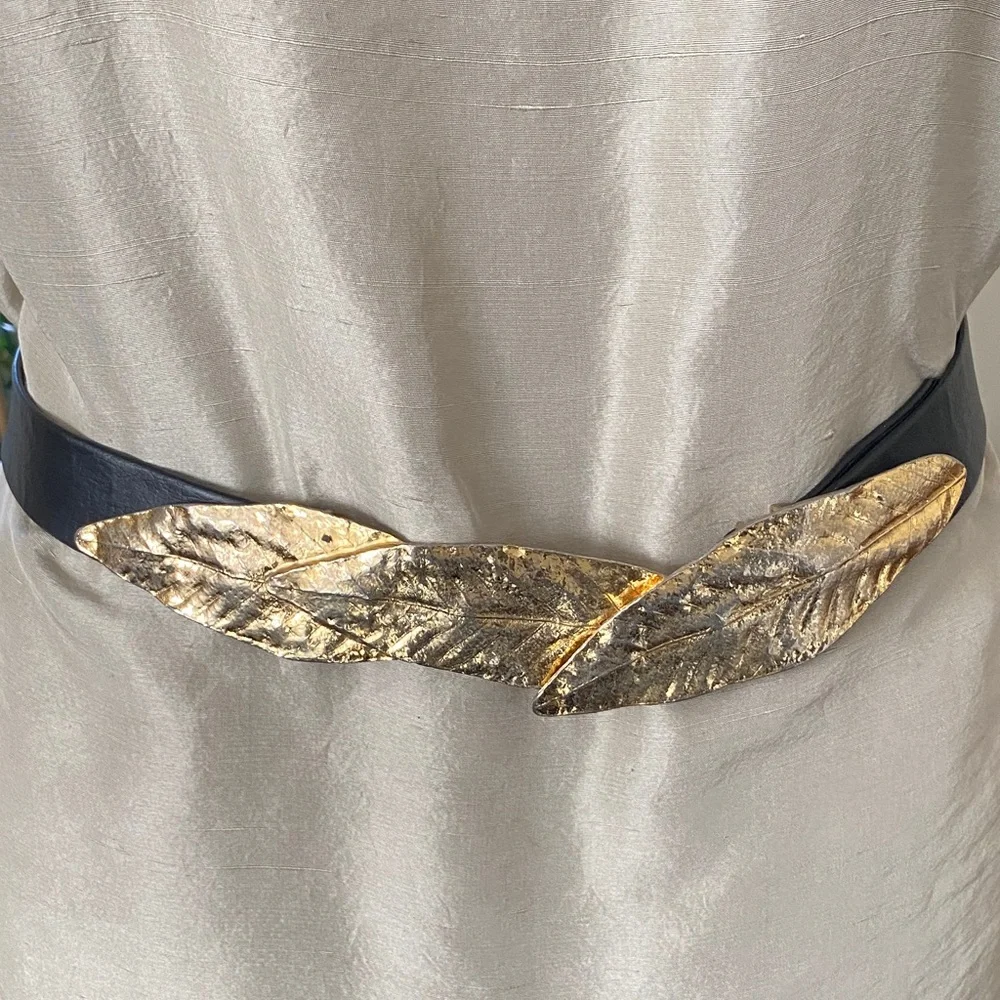 Elegant Gold Leaf Black Belt